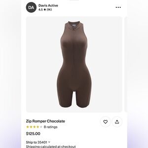 Davis Active Zip Romper in Chocolate